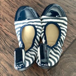 Blue and white striped flats